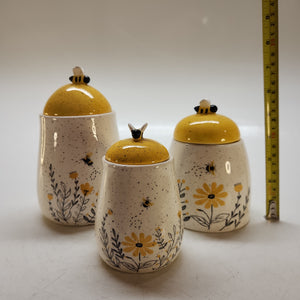Ceramic Bee & Floral Canister Set 3pc