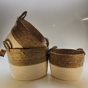Laguna Seagrass & Linen Rope Woven Baskets 3pk