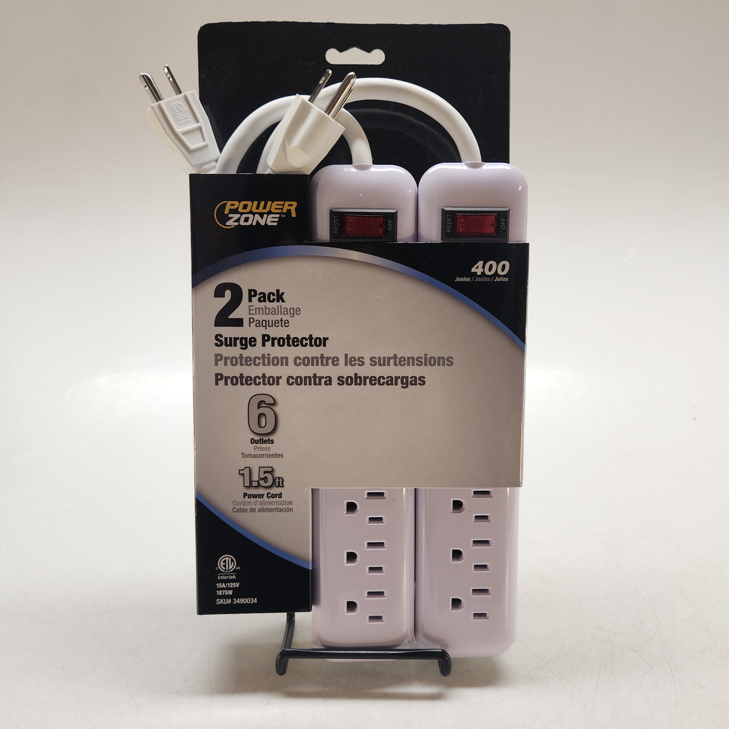 Power Zone Surge Protector Power Bar 2pk